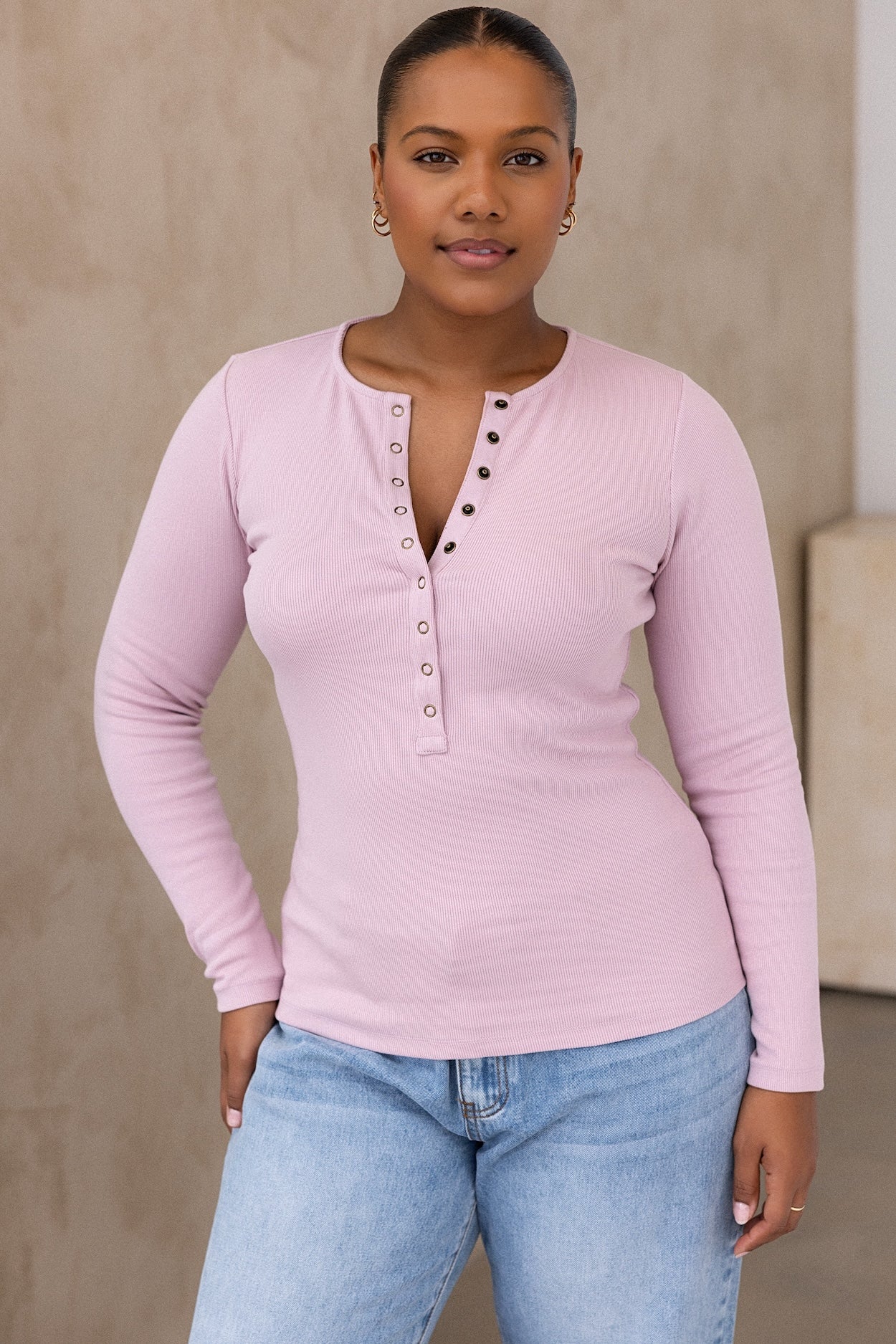Comfort Rib Henley Long Sleeve - Aura - Image 8