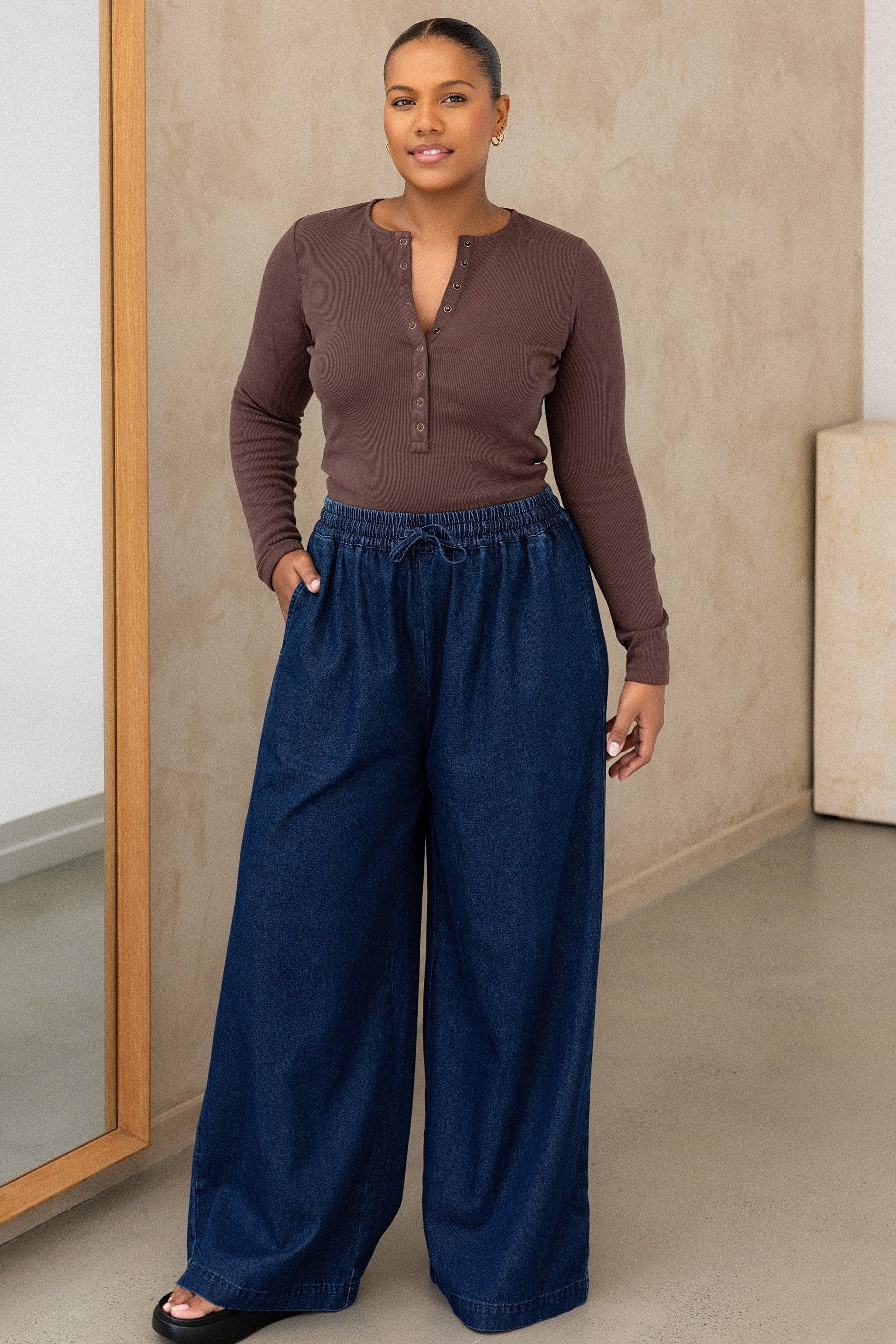 Comfort Rib Henley Long Sleeve - Truffle - Image 4