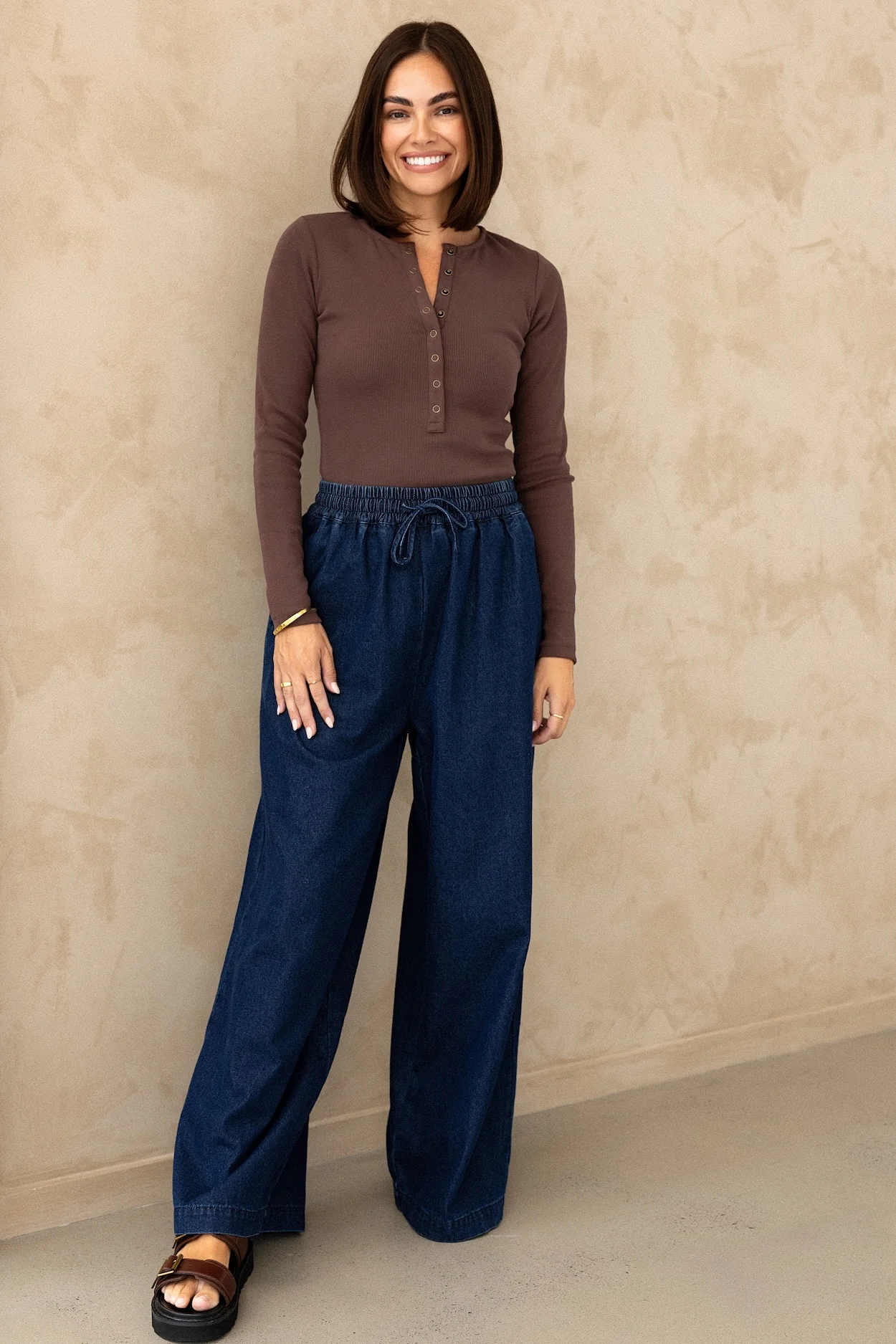 Comfort Rib Henley Long Sleeve - Truffle - Image 6
