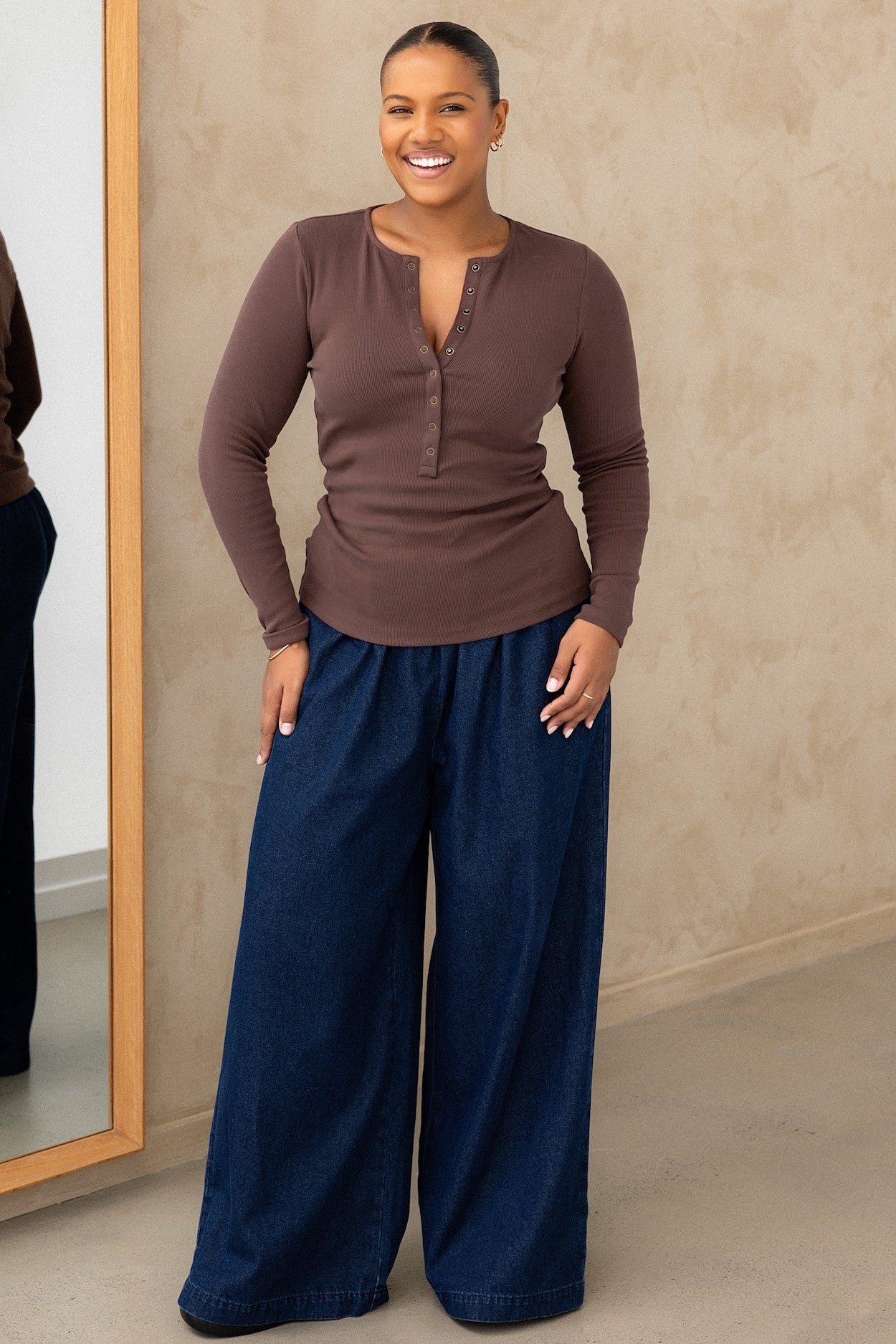 Comfort Rib Henley Long Sleeve - Truffle - Image 7